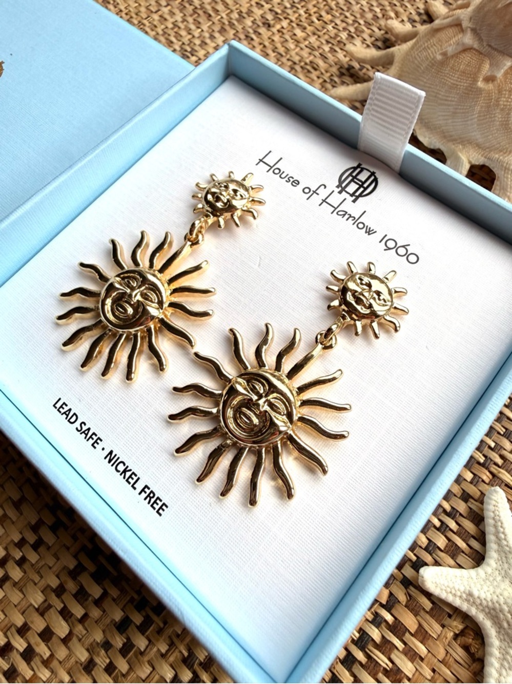 🌞 House of Harlow 1960 Gold Sunburst Sunshine Sol Drop Earrings